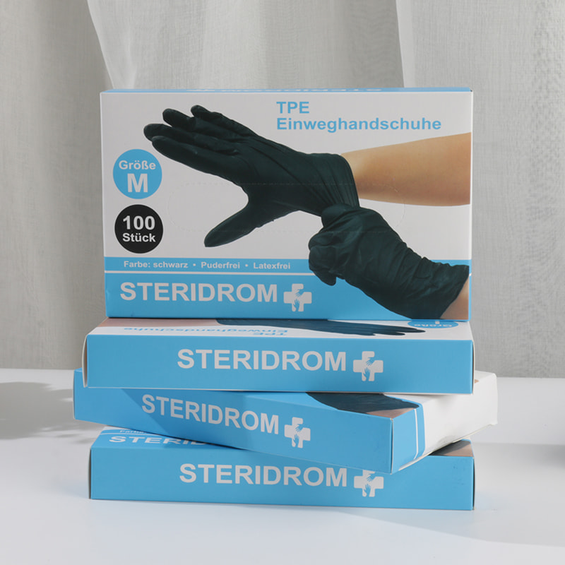 ทนต่ออุณหภูมิได้ดี ถุงมือ TPE สีดำ (ลายจุด) ทนต่ออุณหภูมิได้ดี ถุงมือ TPE สีดำ (ลายจุด)