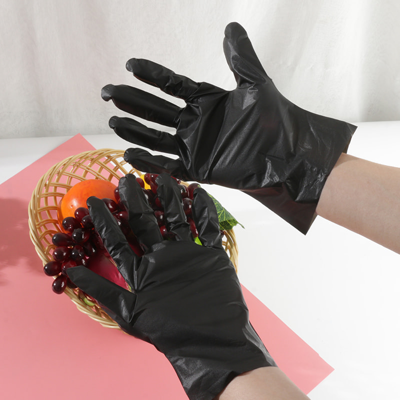 ทนต่ออุณหภูมิได้ดี ถุงมือ TPE สีดำ (ลายเพชร)